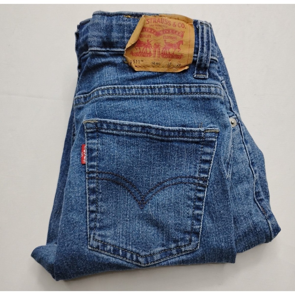 Levi's 511 Jeans Youth Boys Size 14 Reg Blue Denim Adjustable Waist W27xL29‎